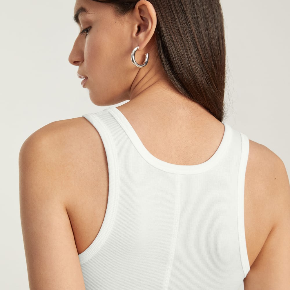 The Pima Micro-Rib U-neck Tank in White — detail view