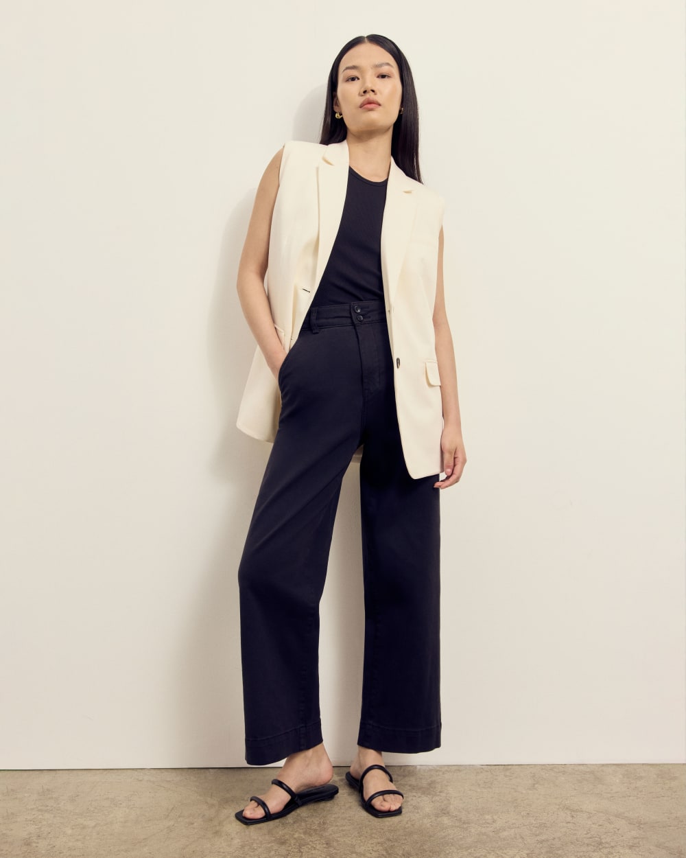 The Sleeveless Blazer in Buttersmooth in Canvas — alternate view