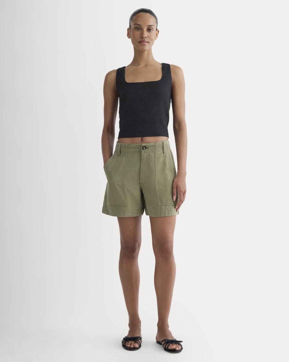 The Utility Short in Buttersoft in Lichen Green — front view