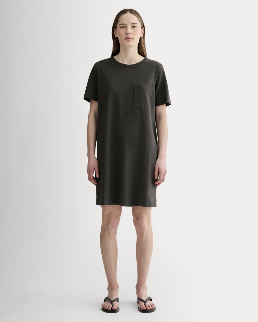 The Organic Cotton Weekend Tee Dress in Washed Black — front view