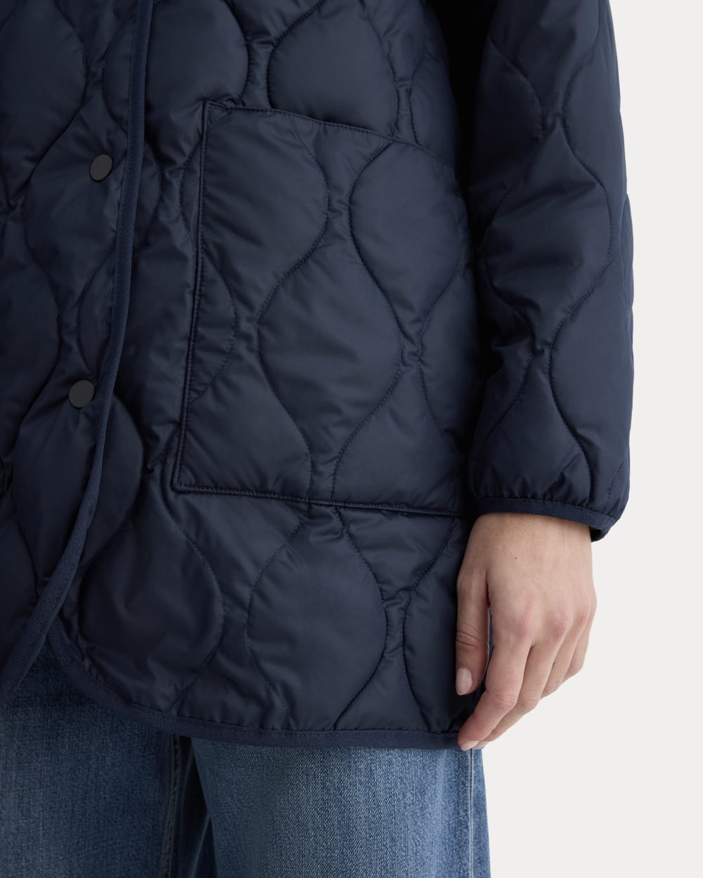 The Quilted Liner in Navy — detail view