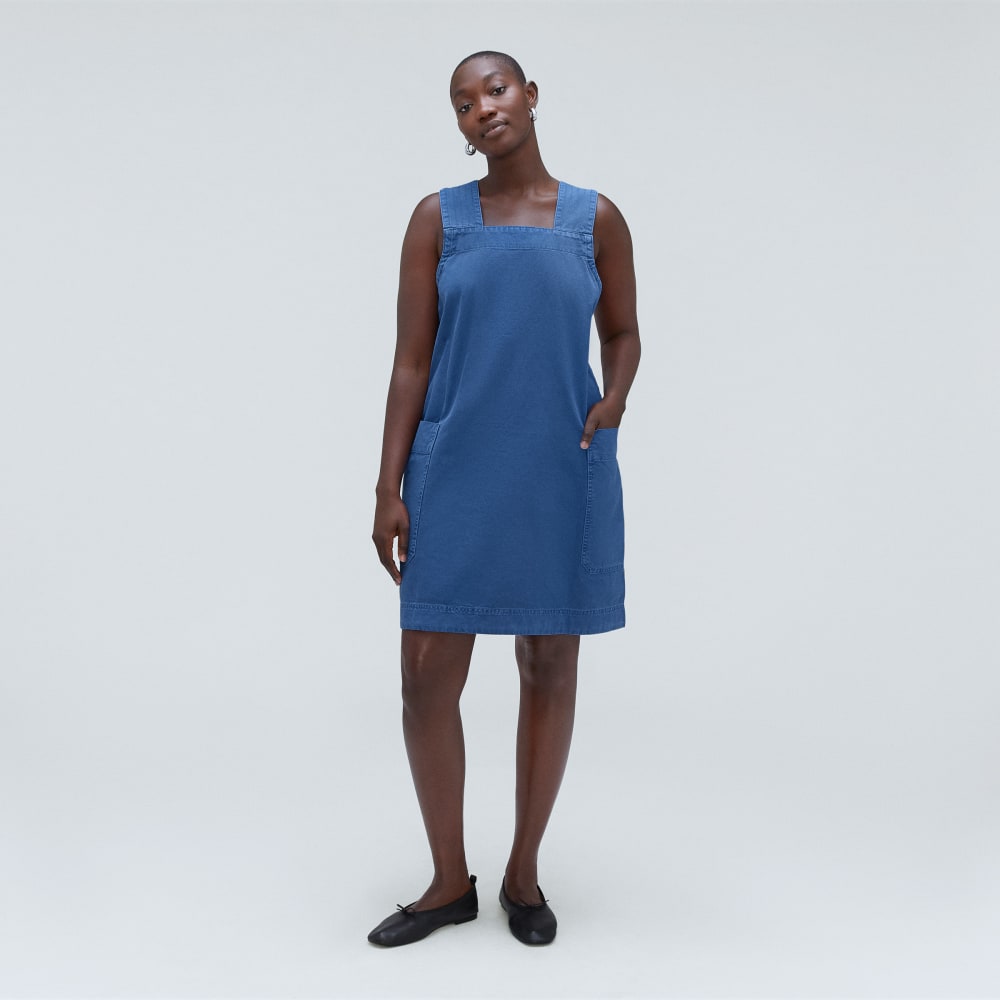 The Cross-Back Apron Mini Dress in Deep Blue — alternate view