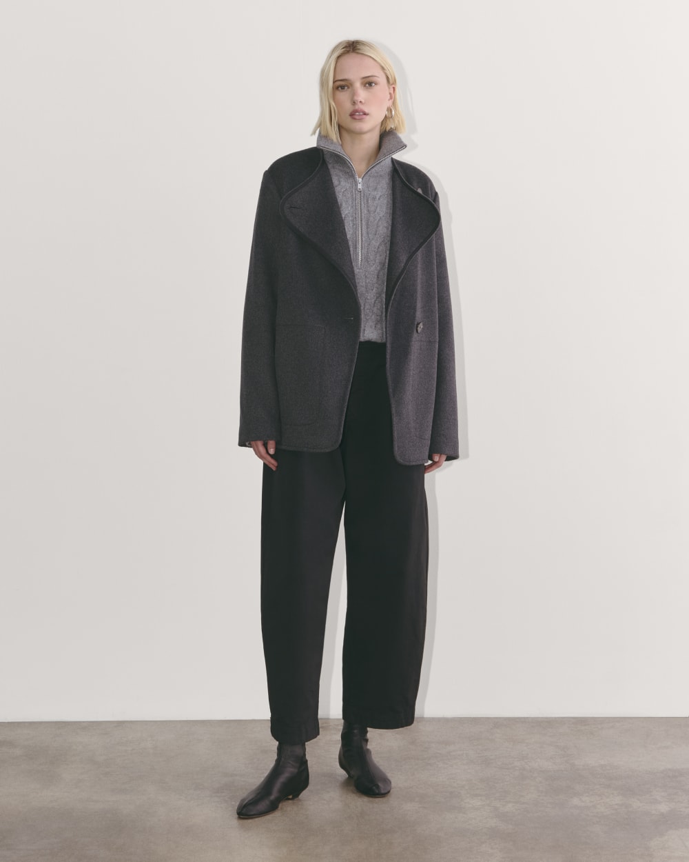 The October Coat in Dark Charcoal Melange — detail view