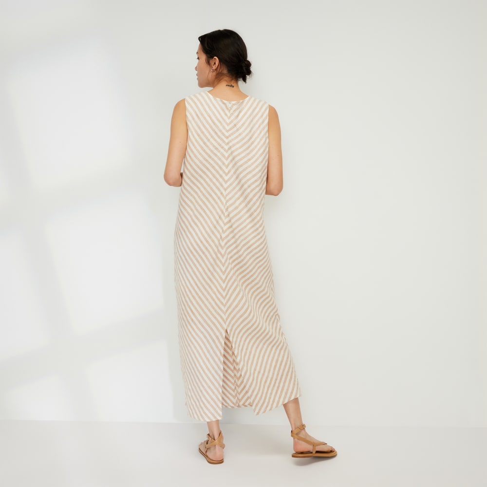 The Linen Bias Cut Dress in Bone / Caramel — detail view