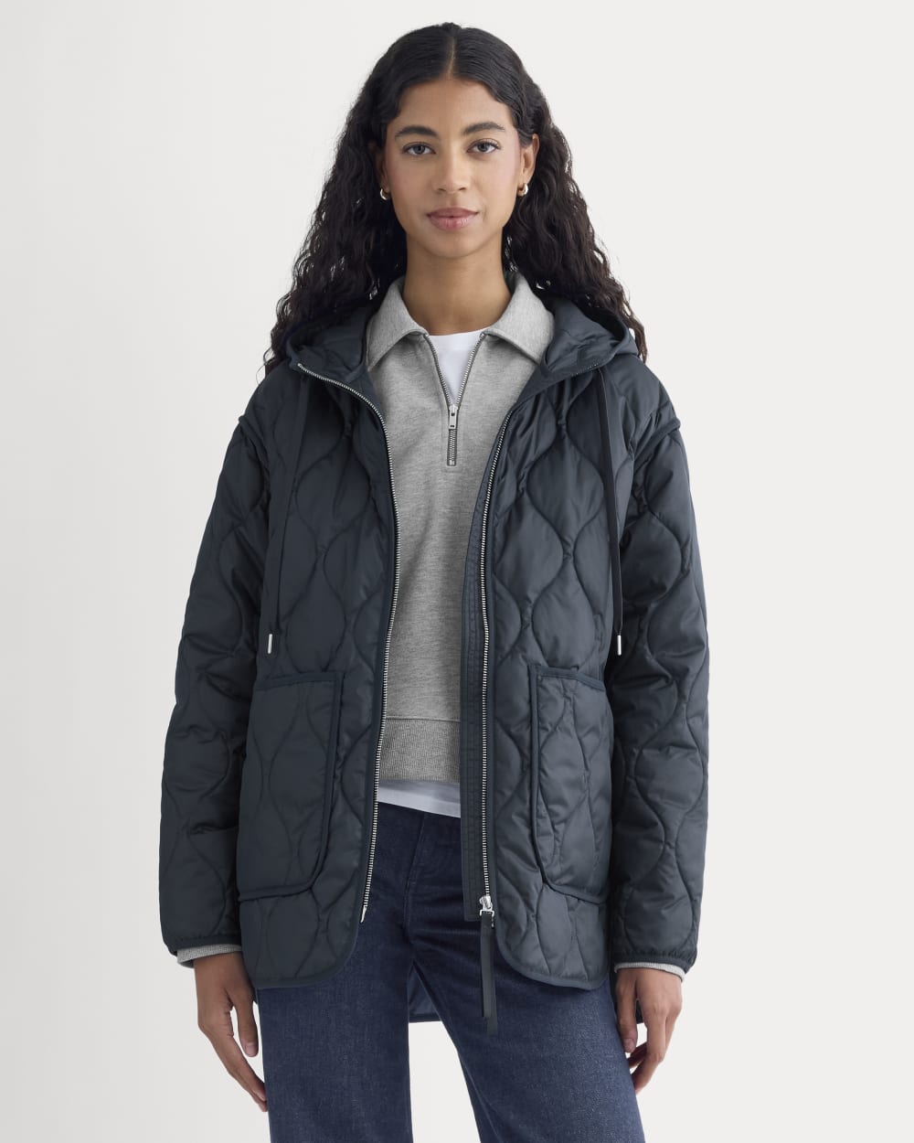 ReNew Quilted Hooded Liner in Navy — front view
