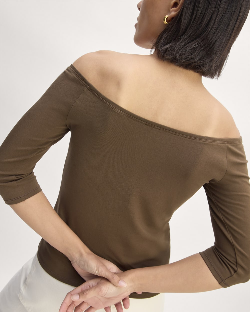 The Form Off-Shoulder Top in Cocoa — detail view