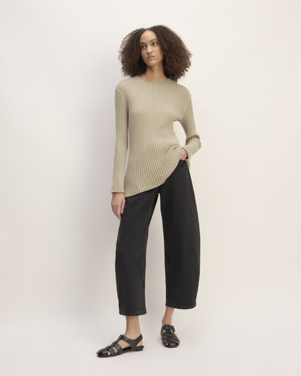 The Cotton Rib Crew in Trench Coat Khaki — detail view