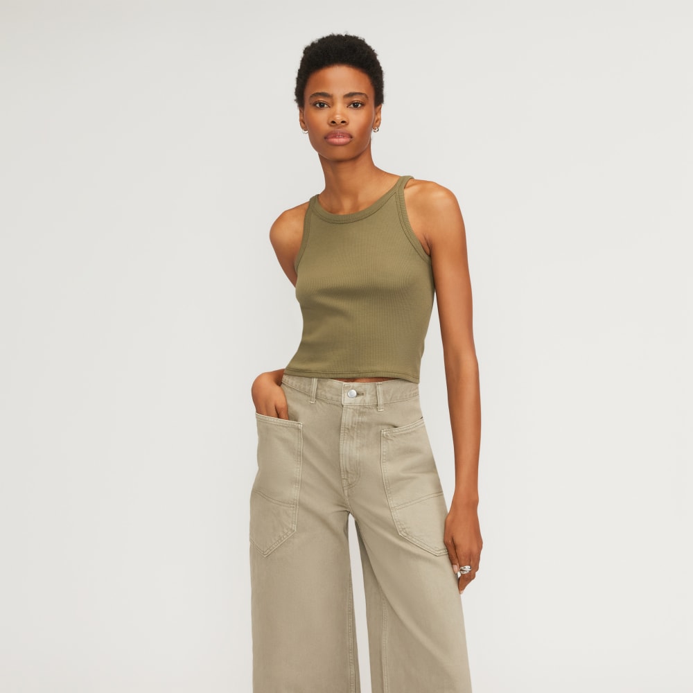 The Supima® Micro-Rib Cropped Tank in Kalamata — front view