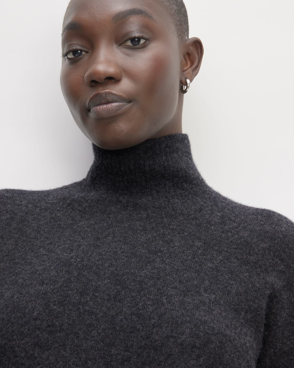 The Cozy Stretch Turtleneck Dress in Charcoal — detail view