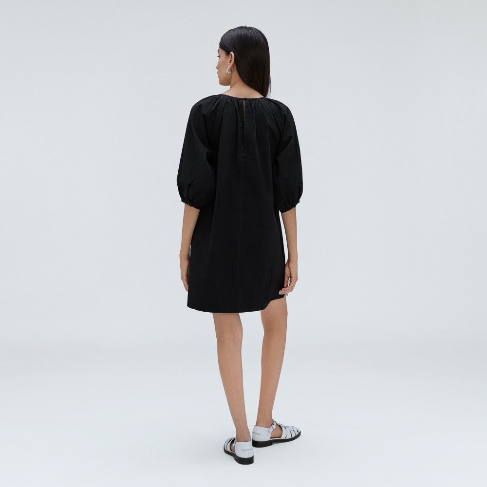 The Seersucker Puff Sleeve Dress in Black — detail view