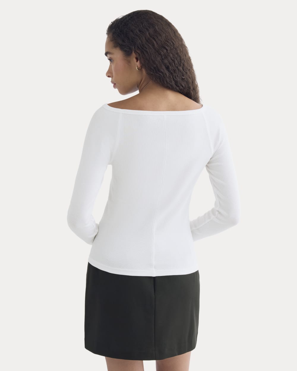 Luxe Rib Boatneck Top in White — detail view