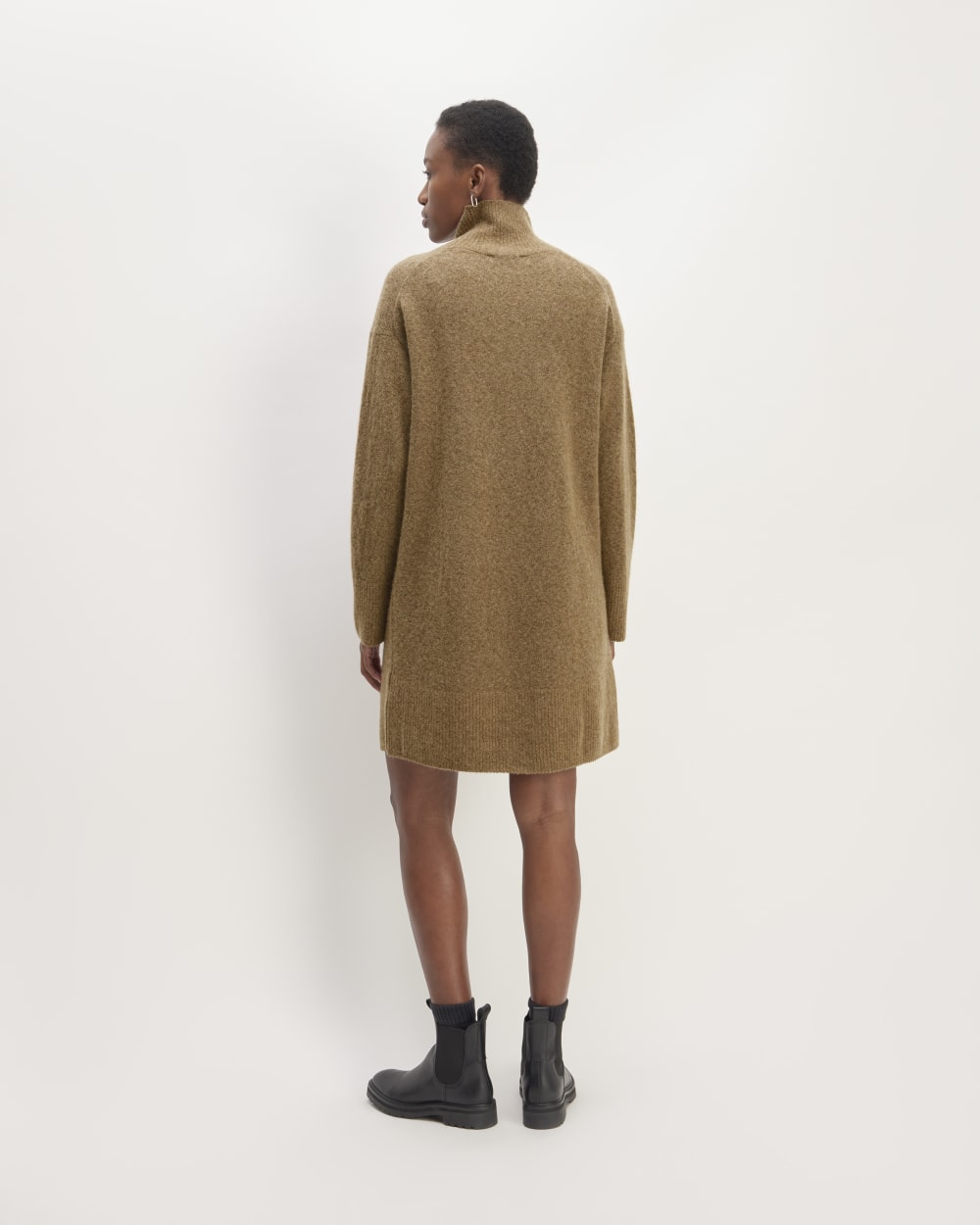 The Cozy Stretch Turtleneck Dress in Heathered Toasted Coconut — detail view