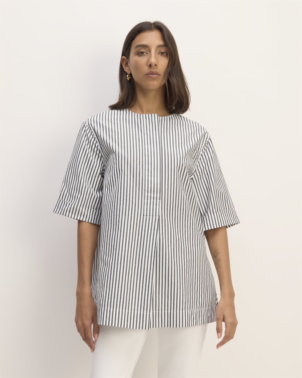 The Supima® Cotton Tunic in Optic White / Black — front view