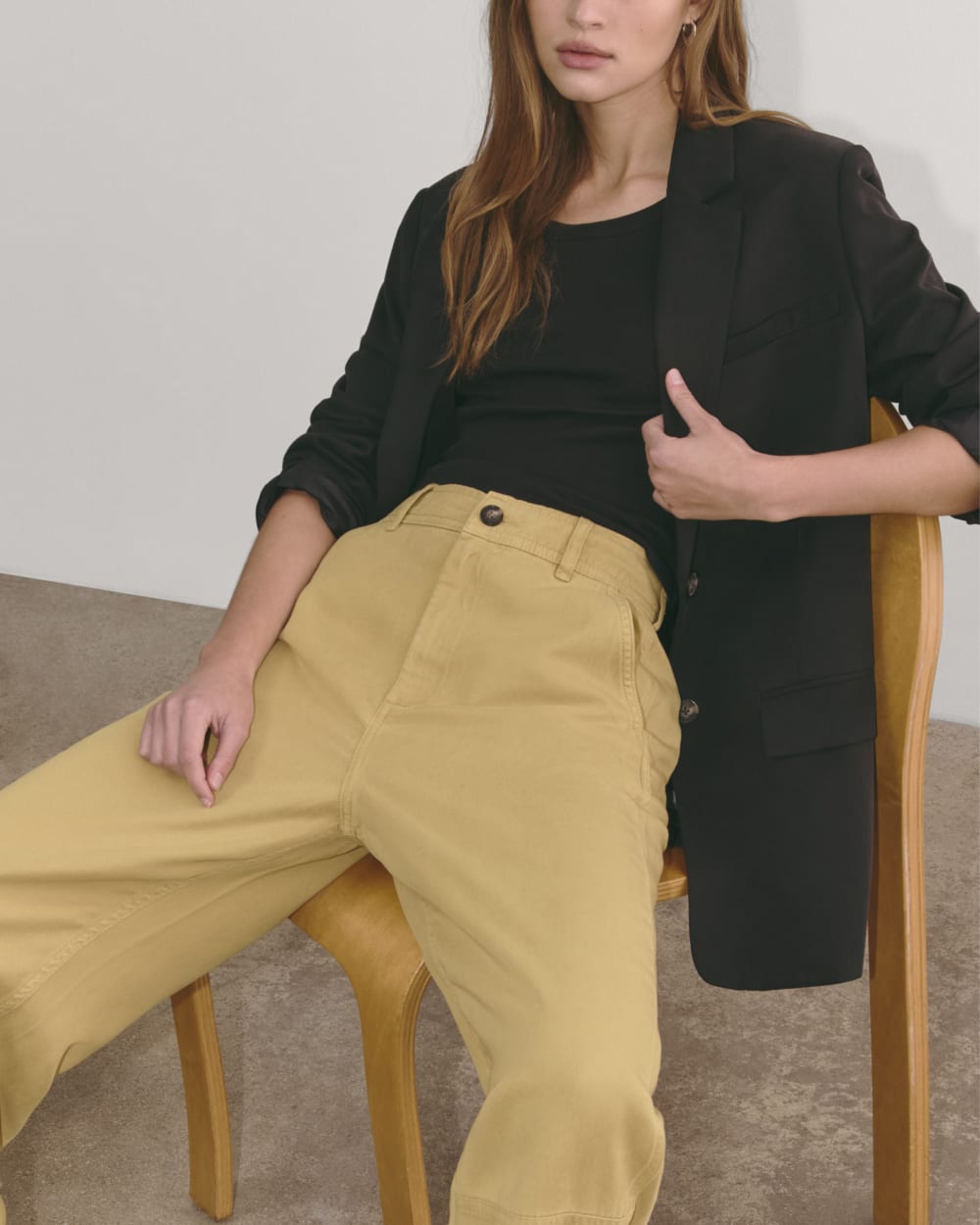 The Chino in Buttersoft in Classic Khaki — detail view