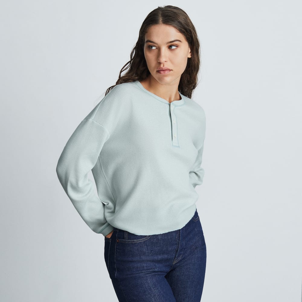 The Organic Cotton Waffle Henley in Ice Blue — alternate view