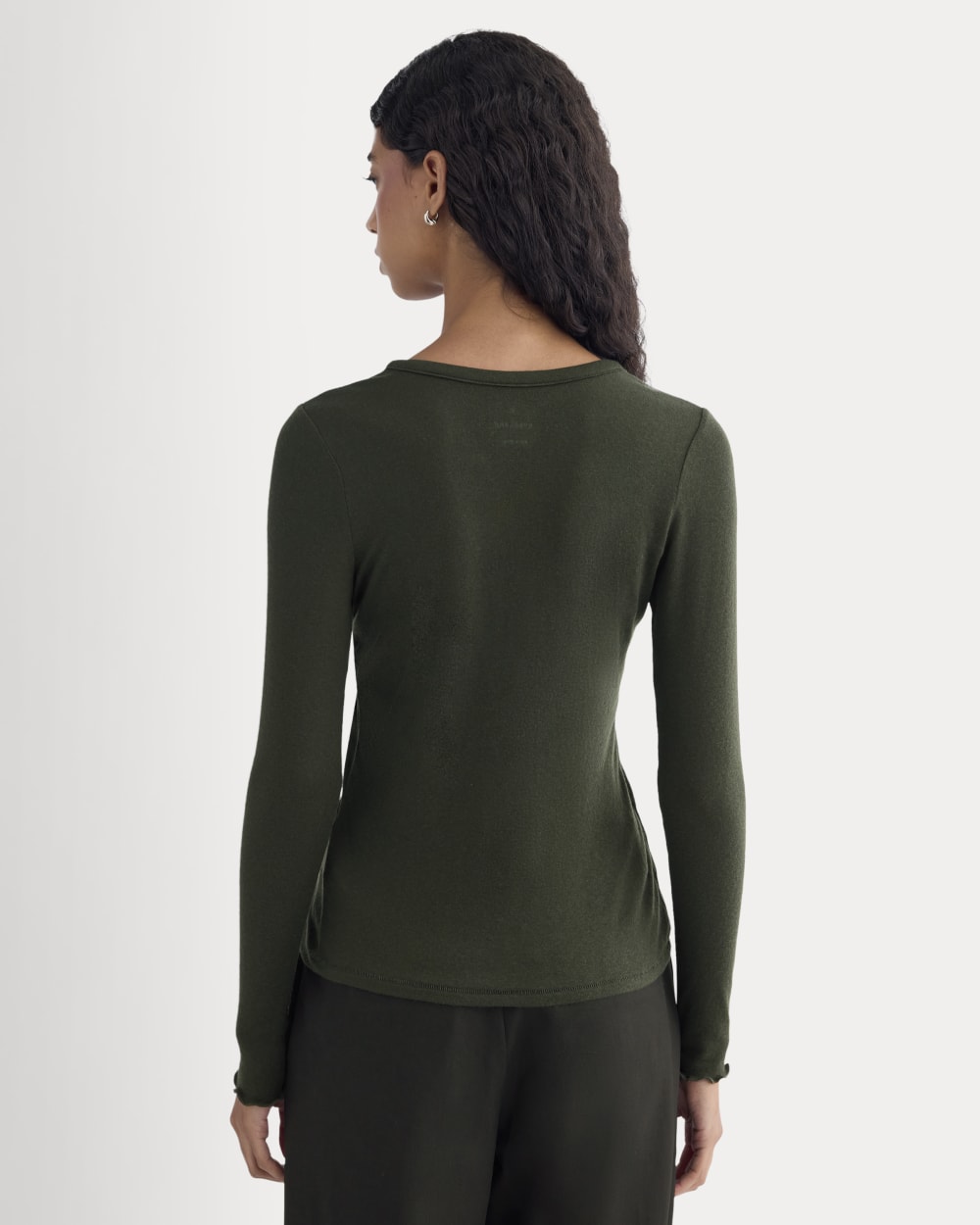 Sheer V-Neck Cardigan in Butterluxe in Dark Green — detail view