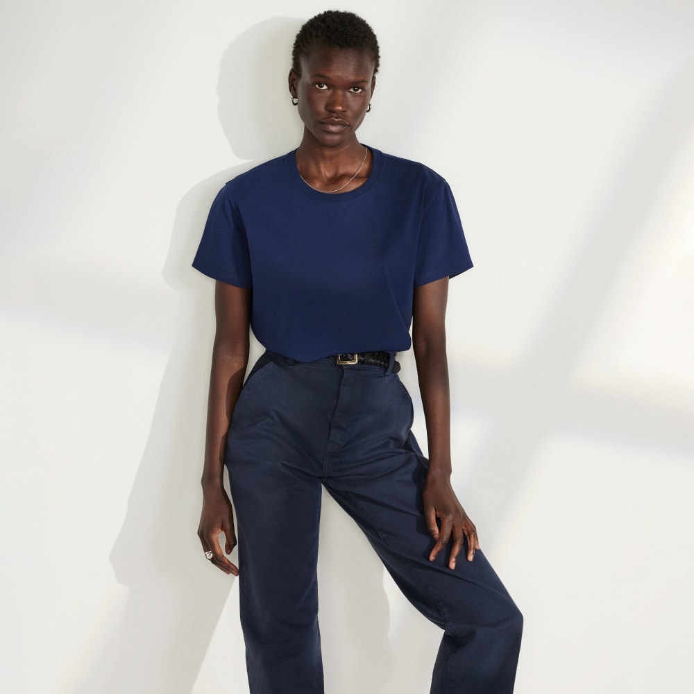 The Organic Straight-Leg Pant in Navy — detail view