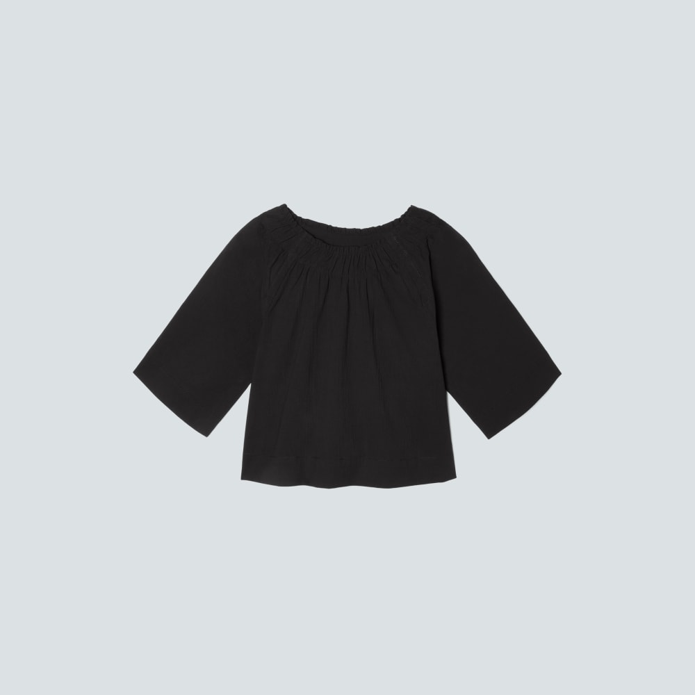 The Seersucker Gathered Tee in Black — front view