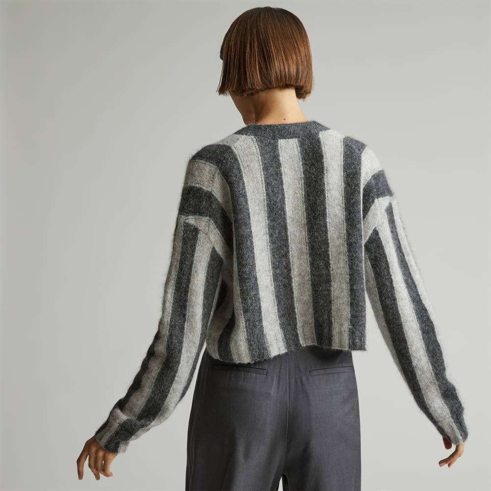 The Alpaca V-Neck Cropped Cardigan in Light Heather Grey / Dark Charcoal — detail view