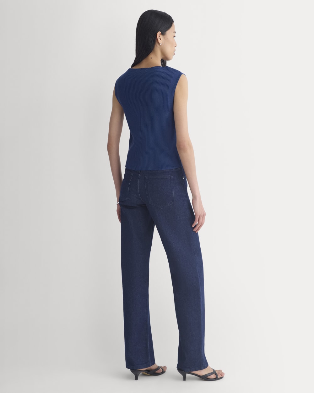 Boat-Neck Ribbed Knit in Estate Blue — detail view