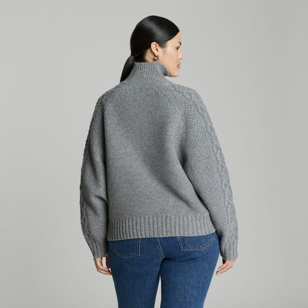 The Felted Merino Cable Sweater in Heathered Mid-Grey — detail view