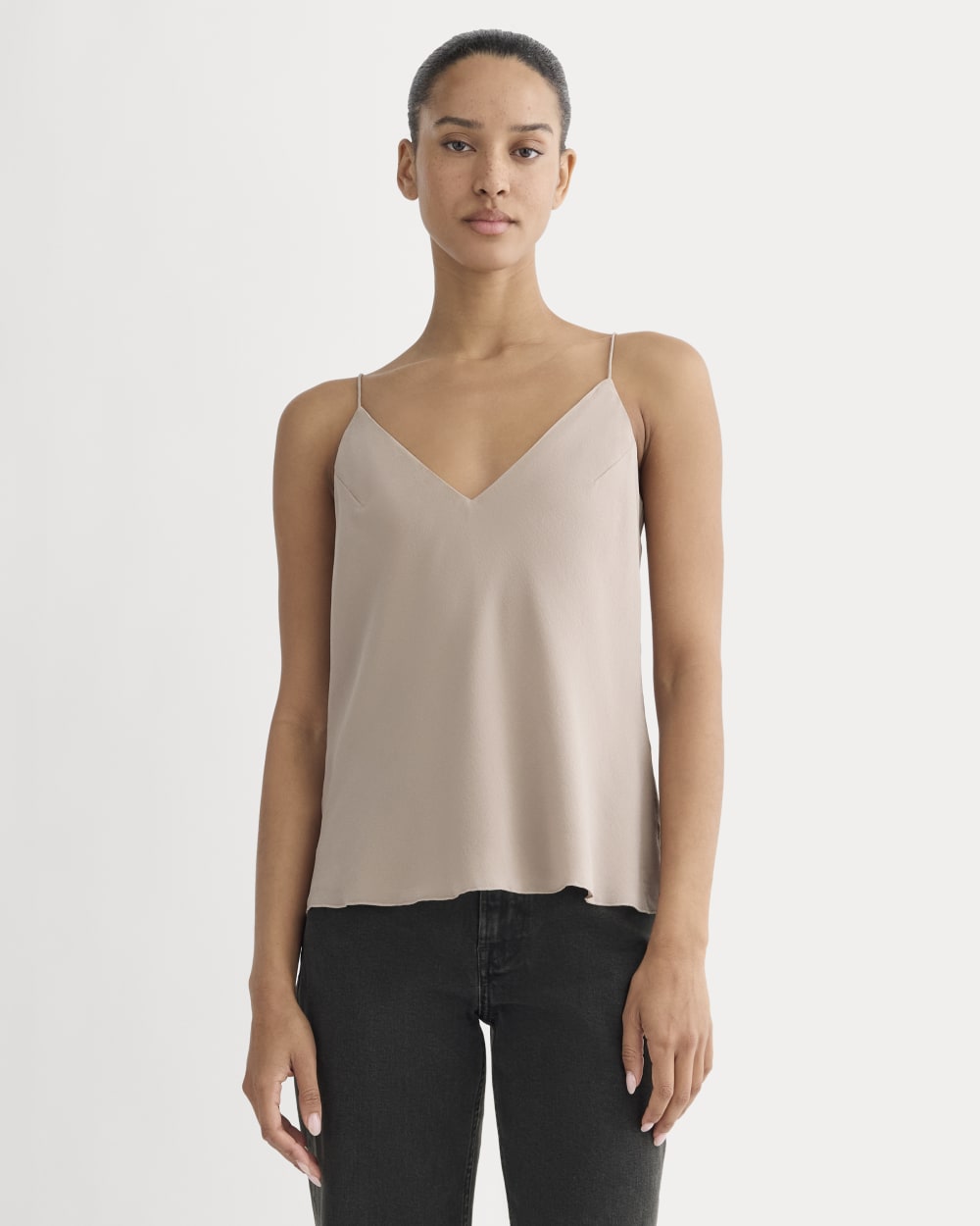 The Tie Back Cami in Washable Silk in Burnt Sugar — front view