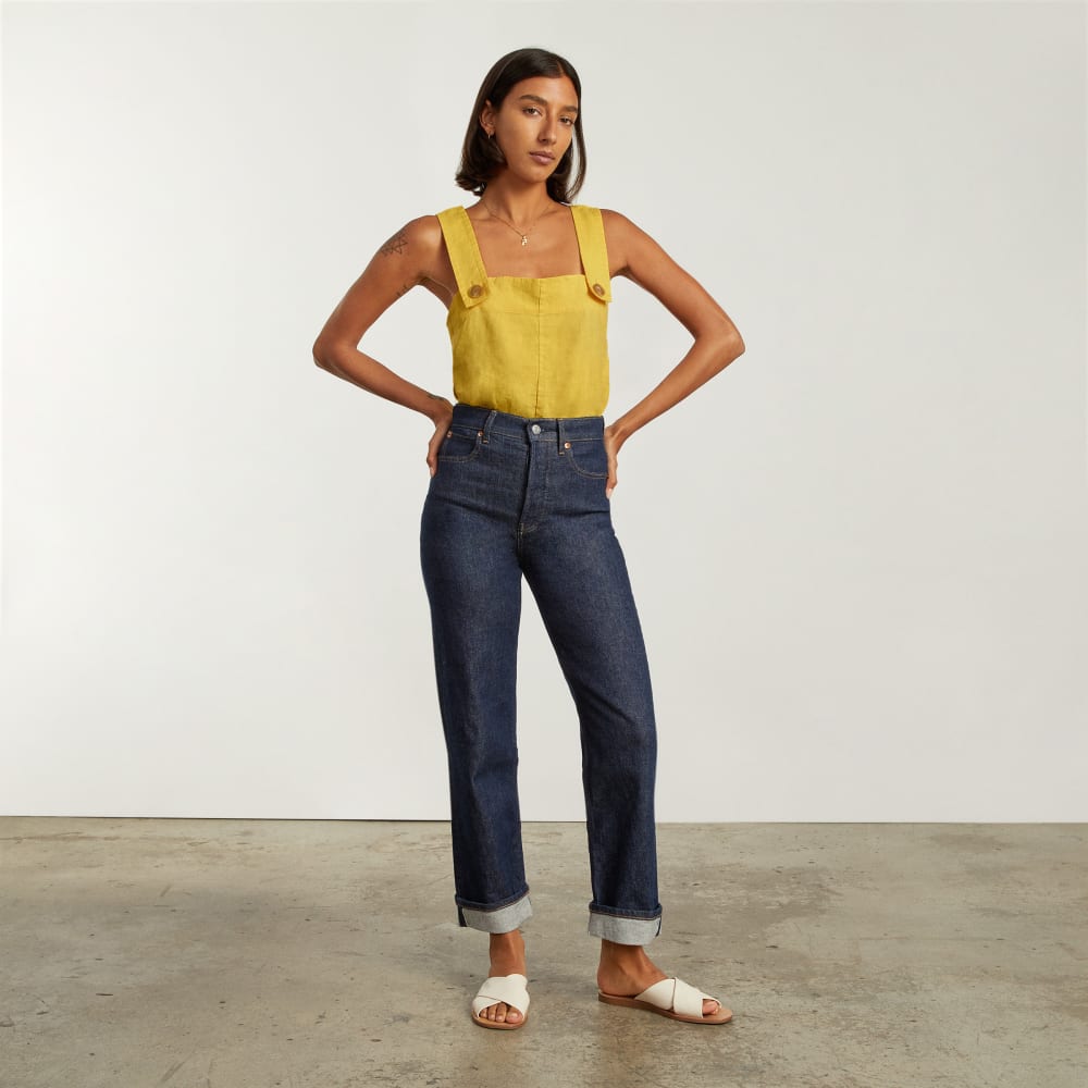 The Apron Linen Tank in Super Lemon — detail view