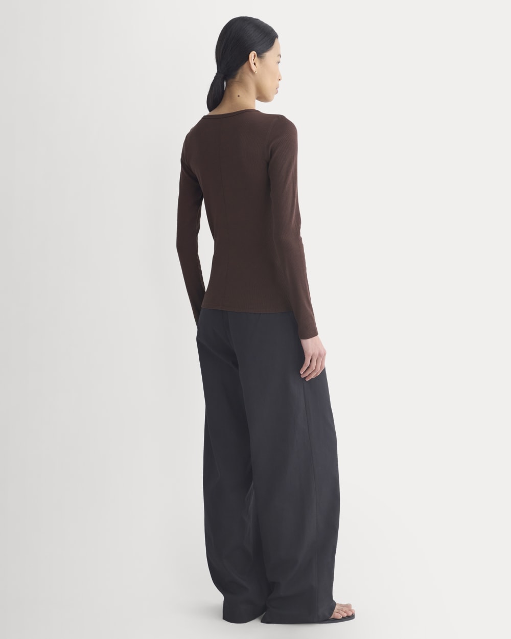 The Luxe Rib Long-Sleeve Crew in Coffee Bean — detail view