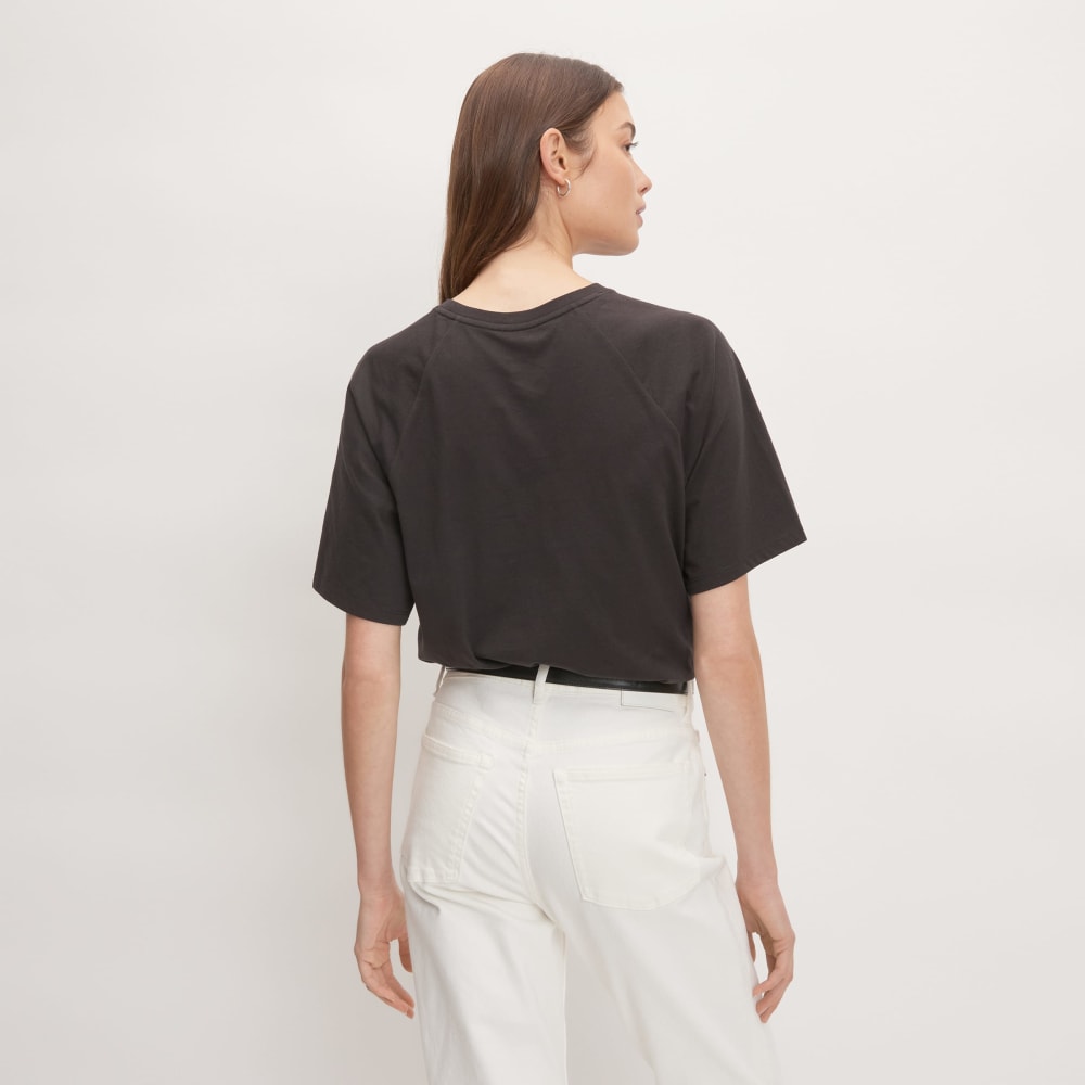 The Organic Cotton Raglan Tee in Vintage Black — detail view