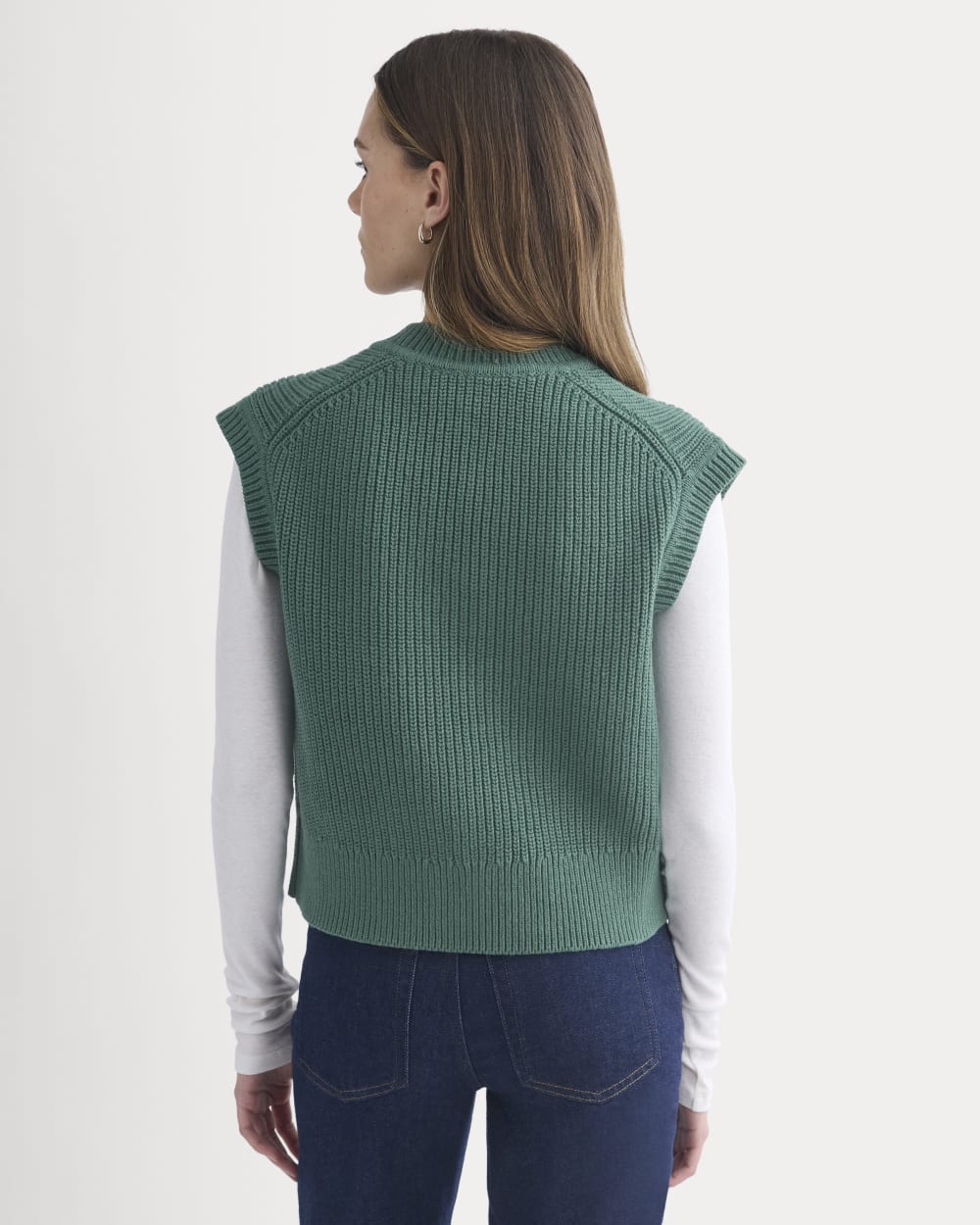Ribbed V-Neck Vest in Everyday Cotton in Hunter Green — detail view