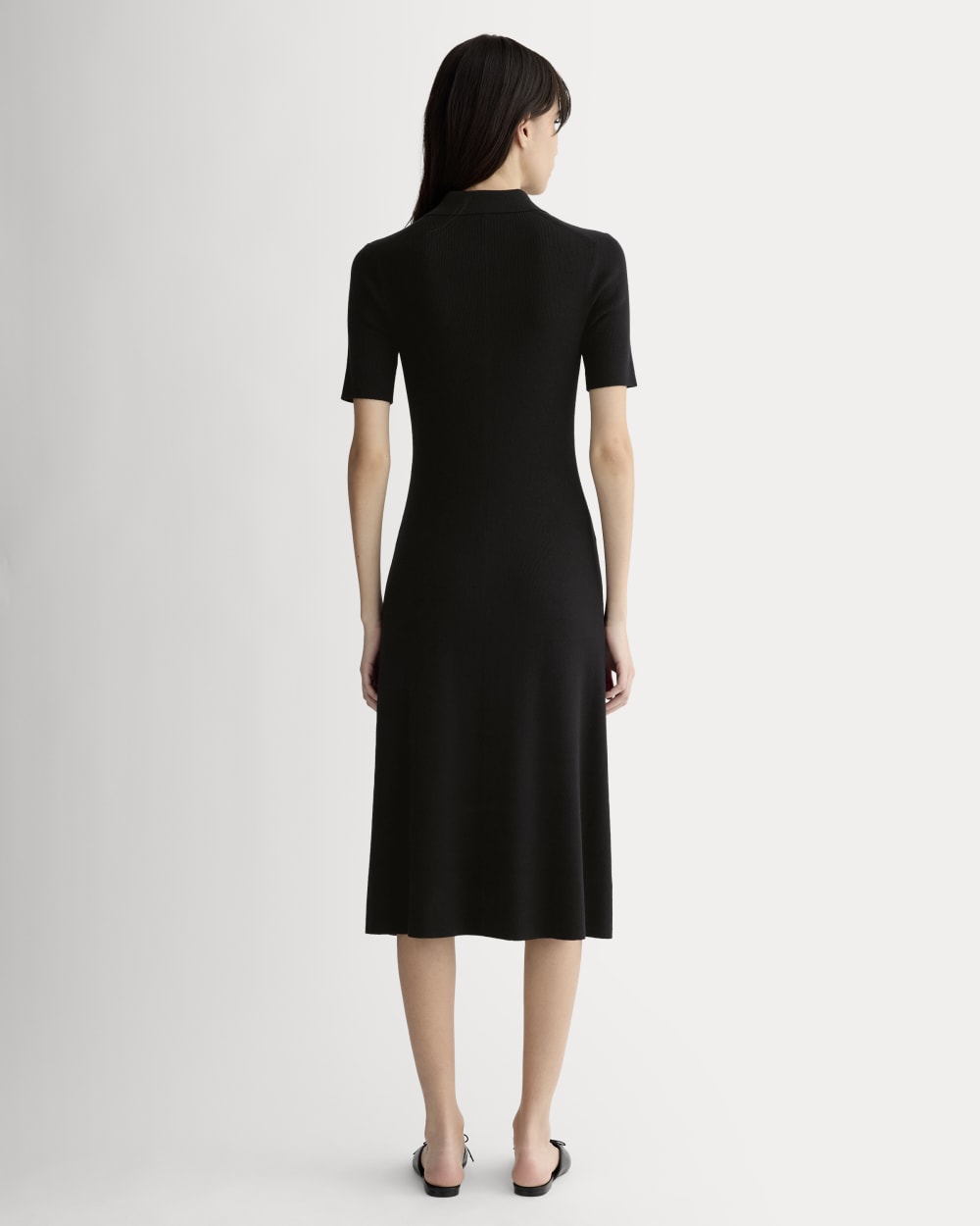 The Knit Polo Dress in Black — detail view