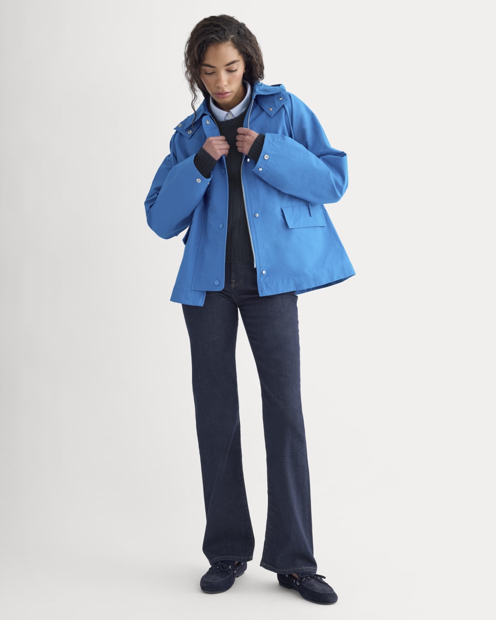 The Short Anorak in Imperial Blue — detail view