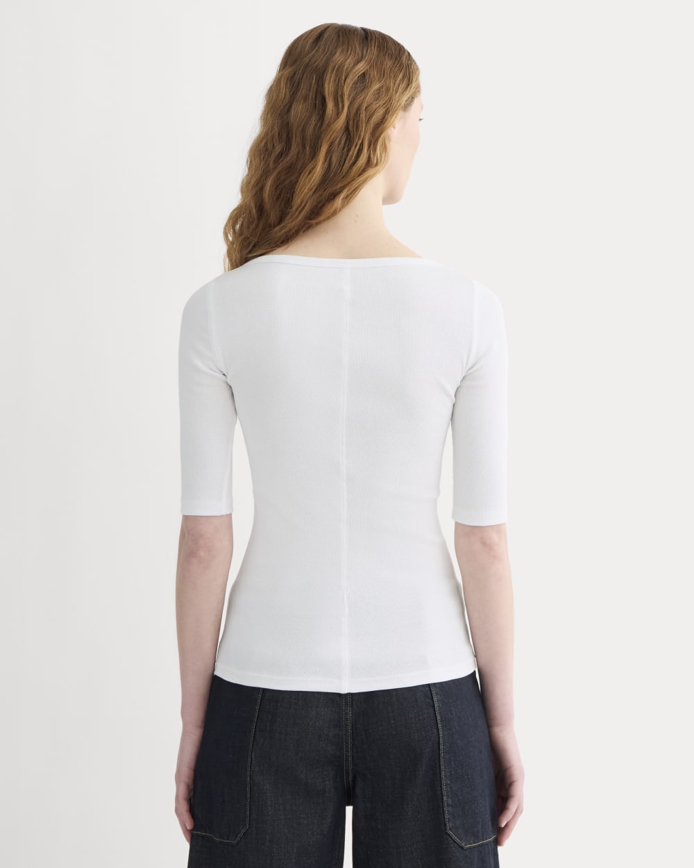 The Luxe Rib Scoop-Neck Tee in White — detail view