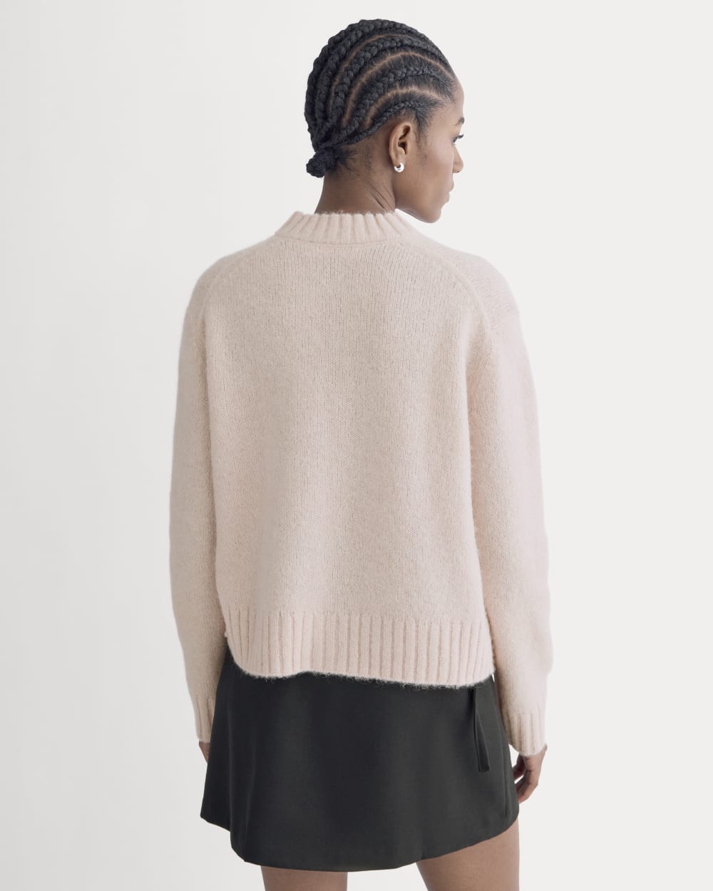 The Crew Cardigan in Alpaca in Soft Rose — detail view