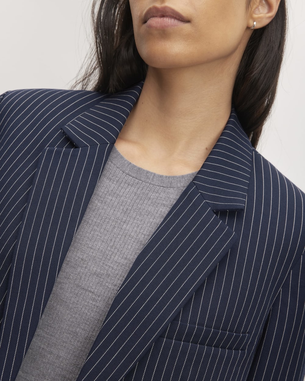 The Oversized Blazer in Buttersmooth in Navy / Bone — detail view