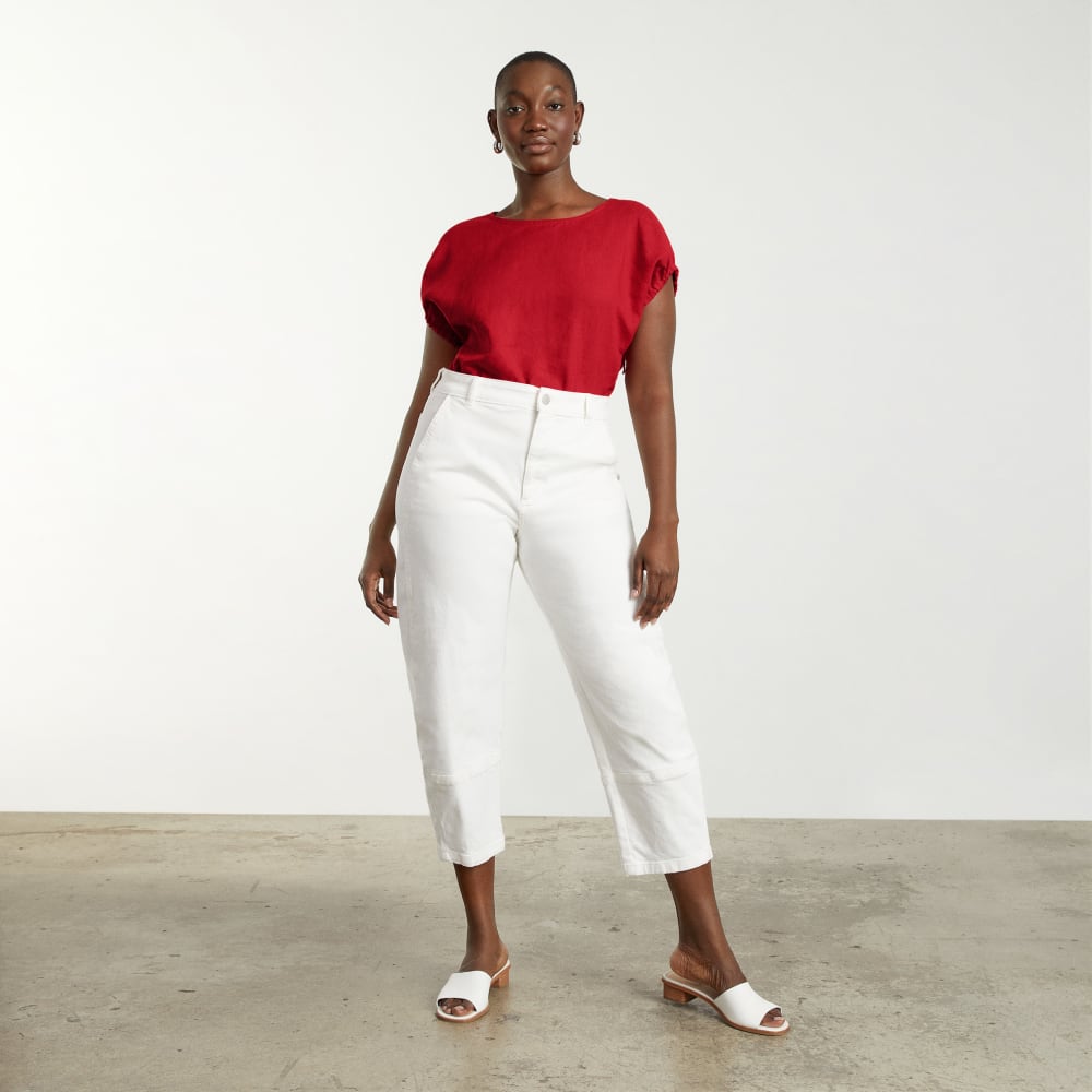 The Drawstring Tunic in Goji Berry — detail view