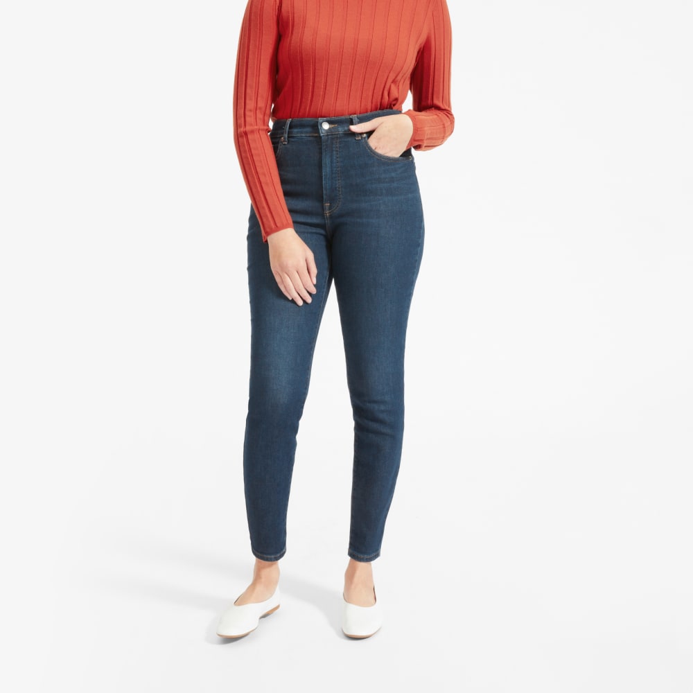 The Authentic Stretch High-Rise Skinny in Dark Blue Wash — detail view