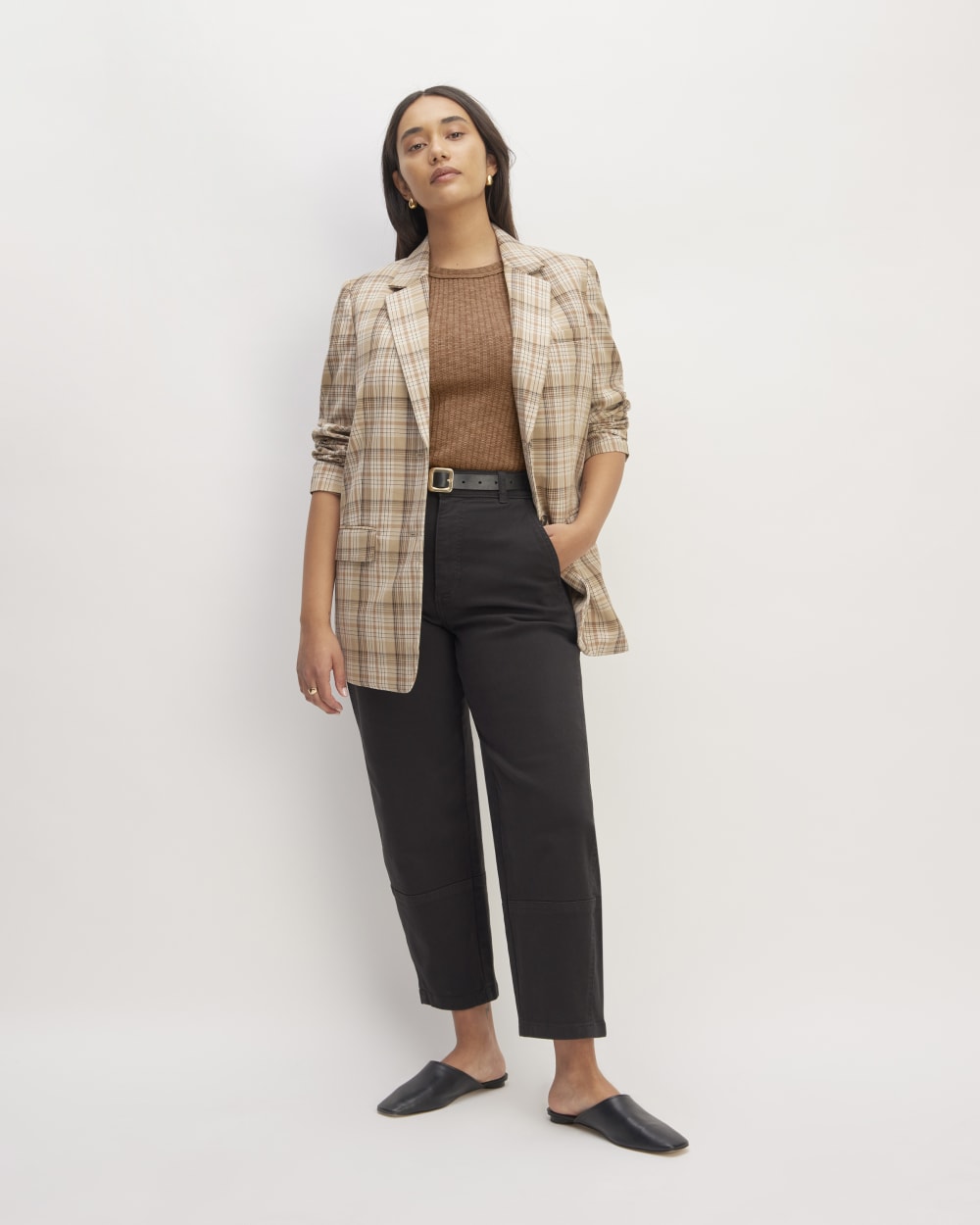 The Cozy Rib Tee in Carob Brown — detail view