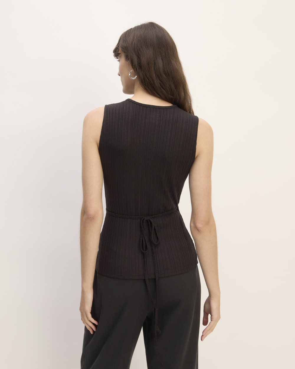 The Rib Wrap Top in Black — detail view