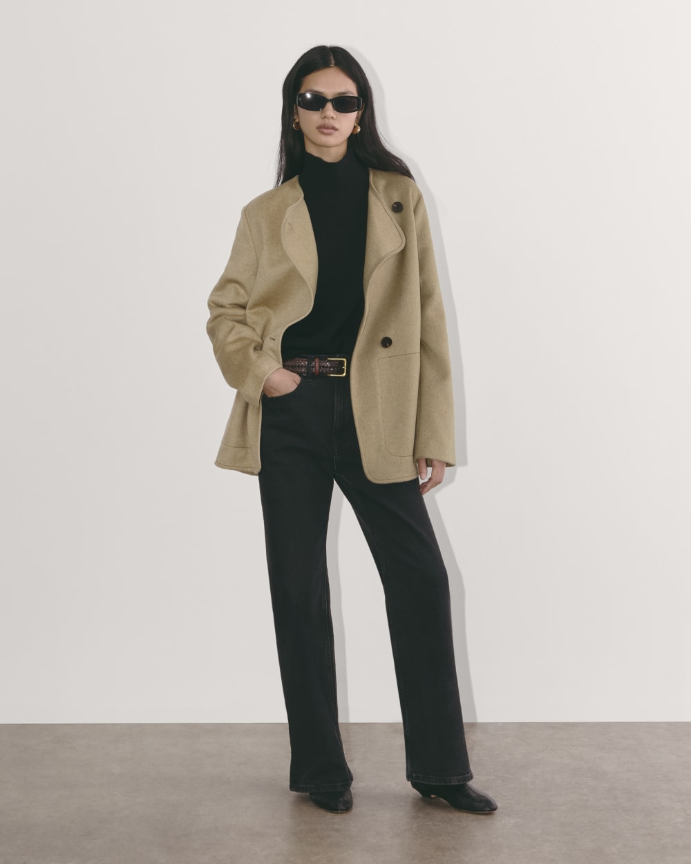 The October Coat in Dark Heathered Camel — detail view