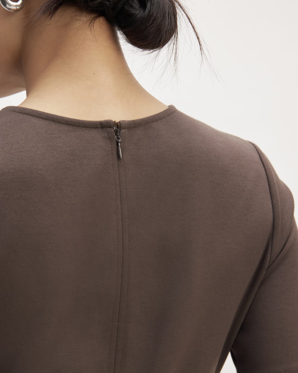 The Dream Short-Sleeve Dress in Earth Brown — detail view