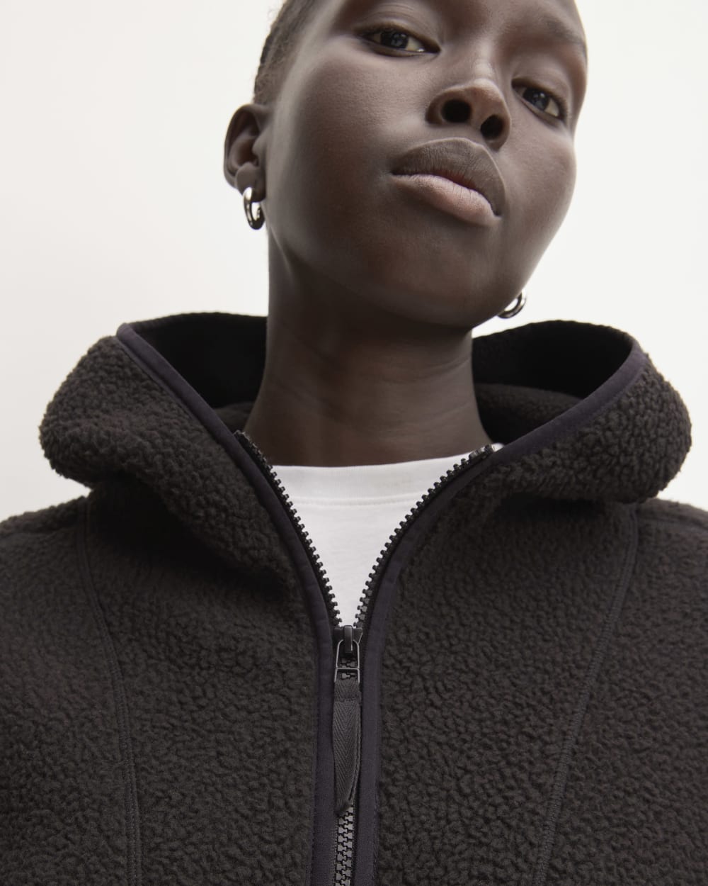 The ReNew Fleece Full-Zip Hoodie in Black — detail view