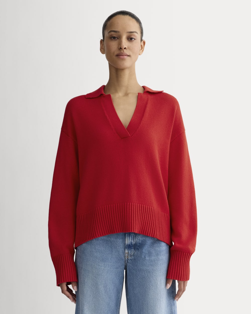 The Boxy Polo in Everyday Cotton in Classic Red — front view