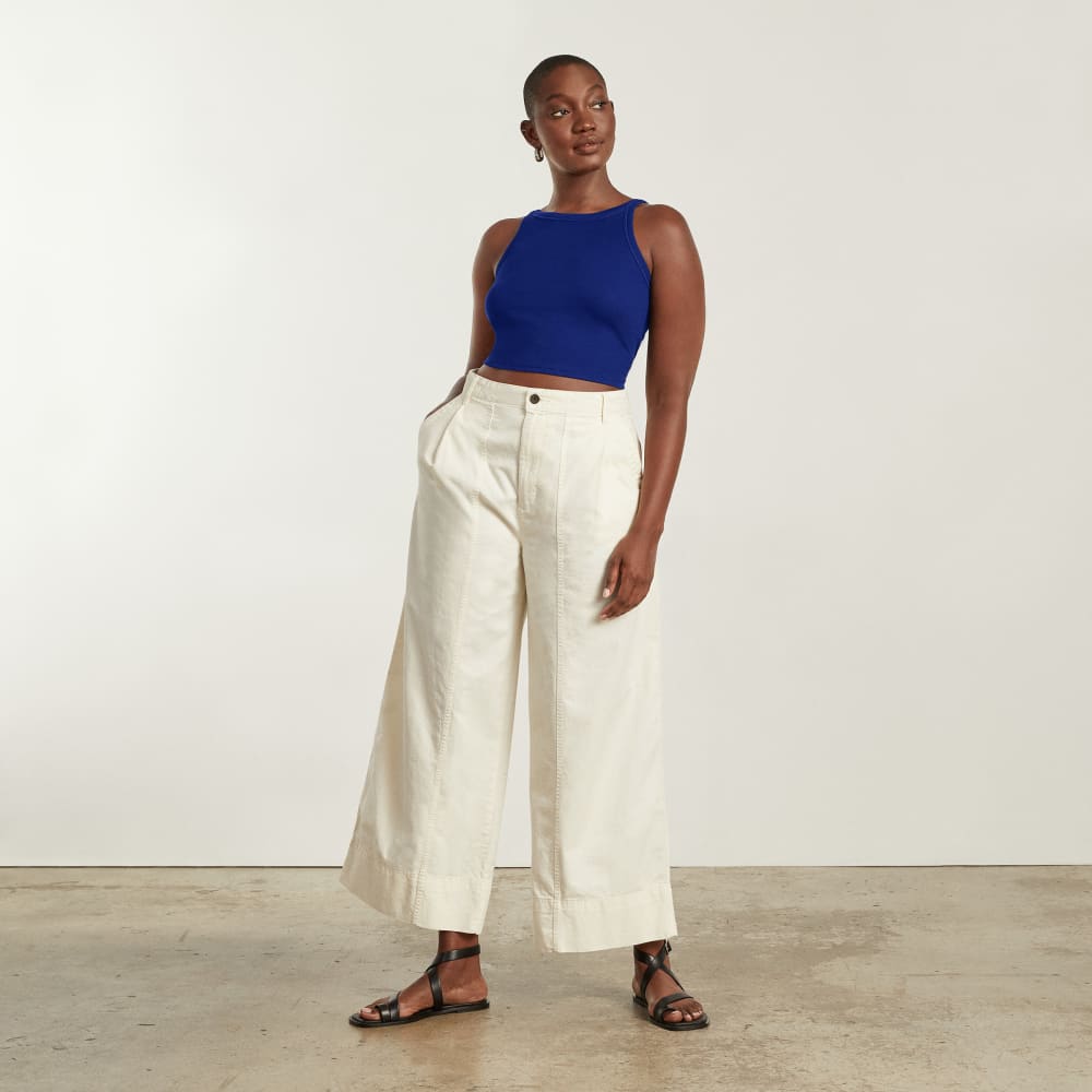 The Pima Micro-Rib Short Tank in Cobalt — detail view