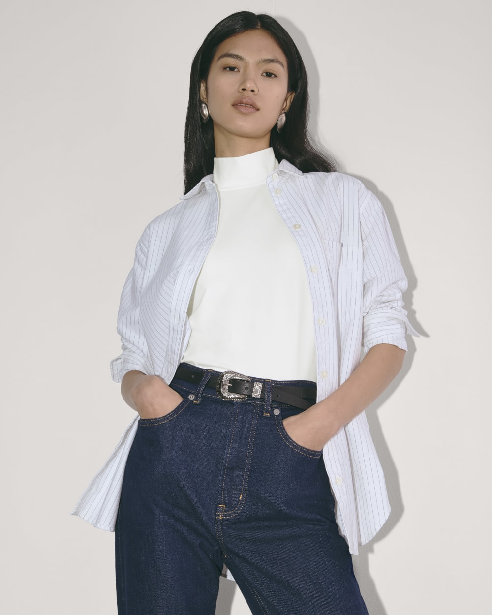 The Form Mock-Neck Tank in White — detail view