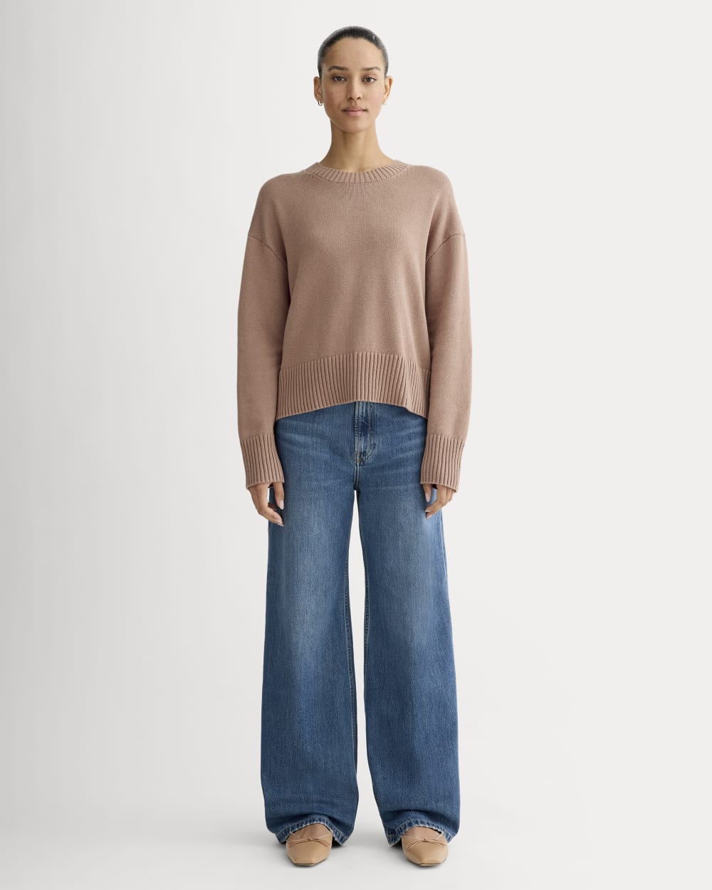 The Boxy Sweater in Everyday Cotton in Rose Dusk — detail view