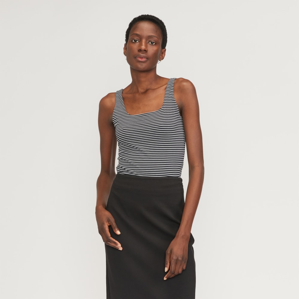 The Supima® Sleeveless Top in Black / White — front view