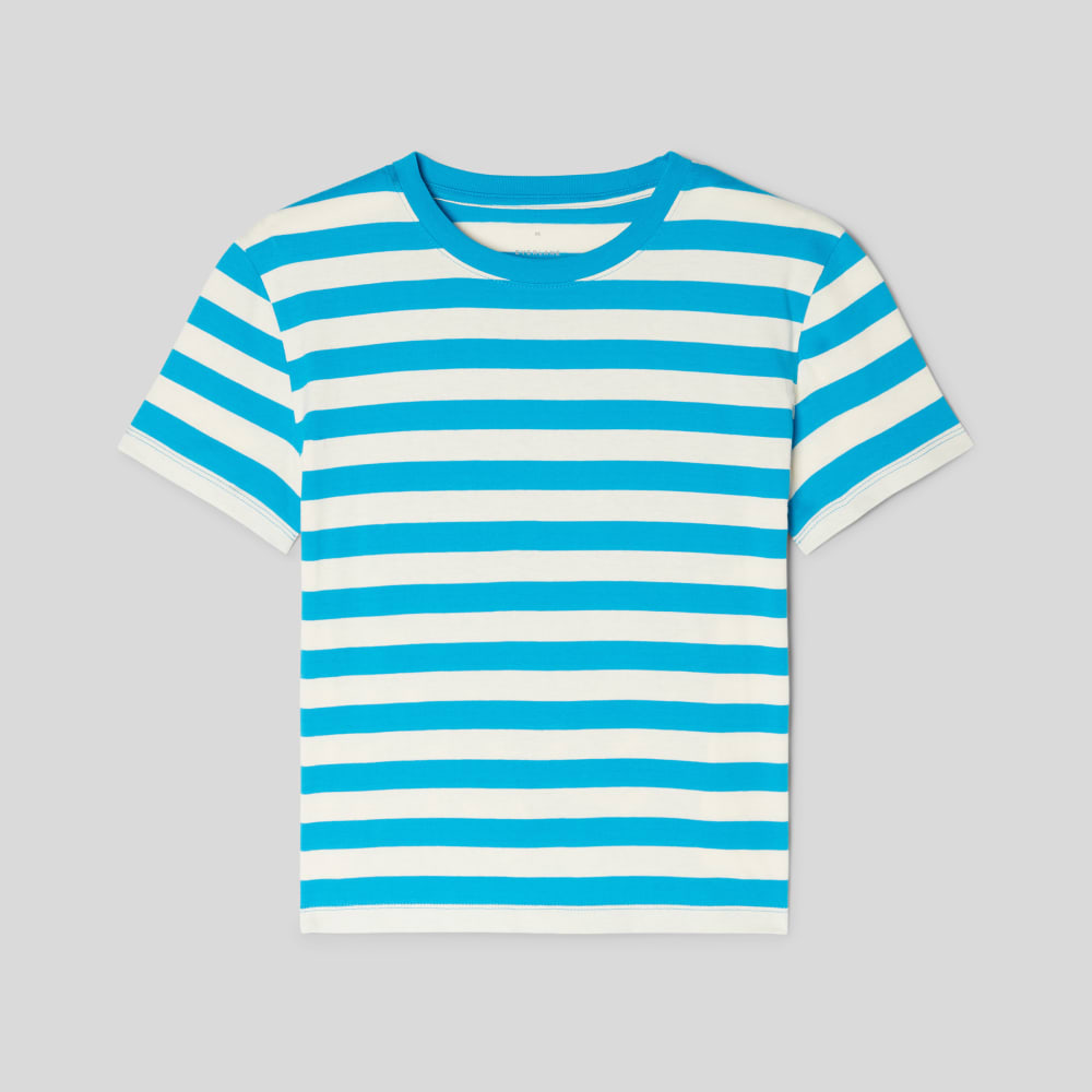 The Box-Cut Tee in Essential Cotton in Horizon Blue / Canvas Tan — alternate view