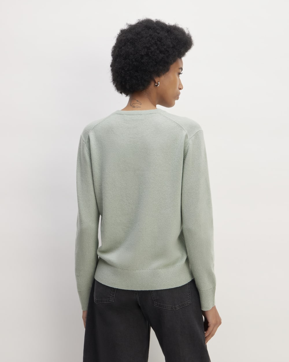 The Classic Crew in Cashmere in Light Sage Green — detail view