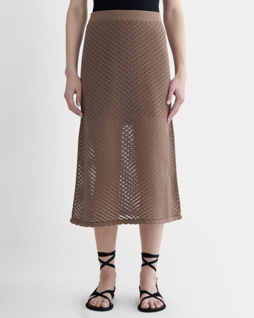 The Lace Knit Skirt in Mocha — detail view